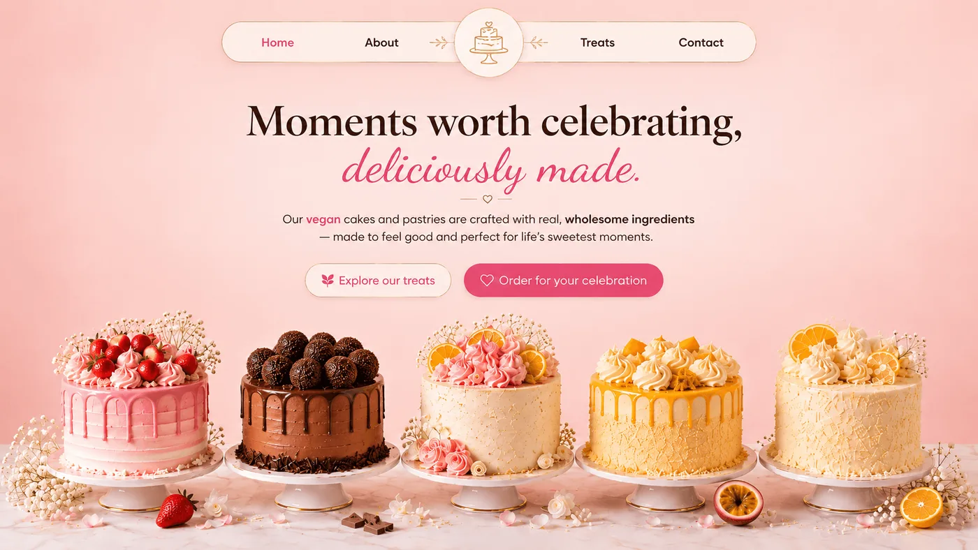 Homepage for a bakery specialising in celebration cakes.