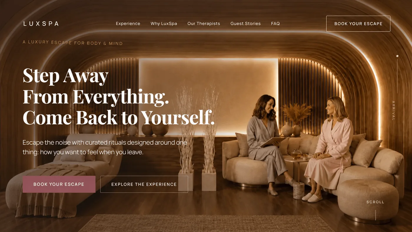 Homepage for a luxury day spa.
